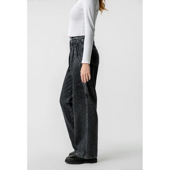 AMO NWT Marcella Pleated Wide Leg Jean in Frosty Black // 31 - Picture 13 of 16